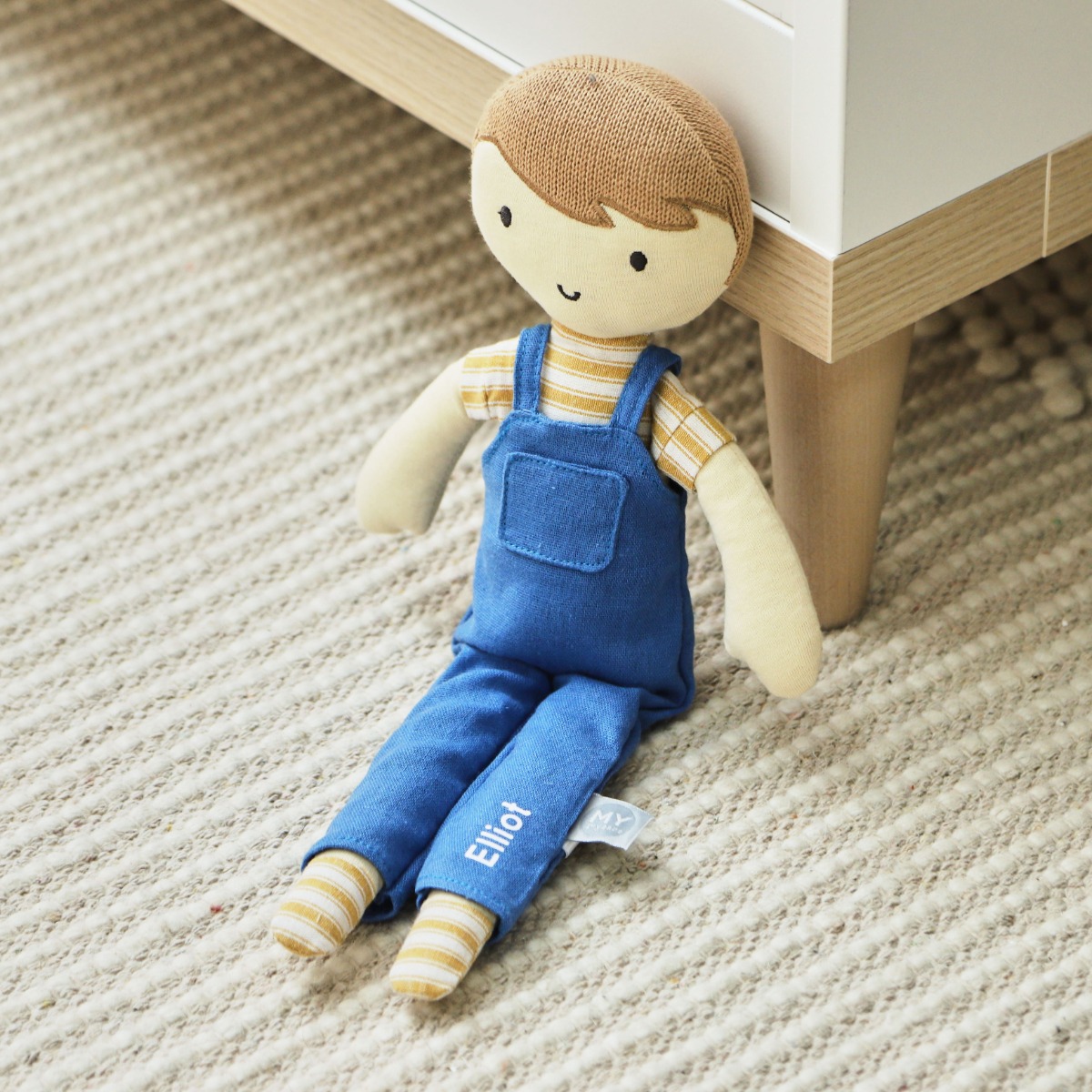 Personalised Blue Fair Hair Doll in Dungarees Outfit