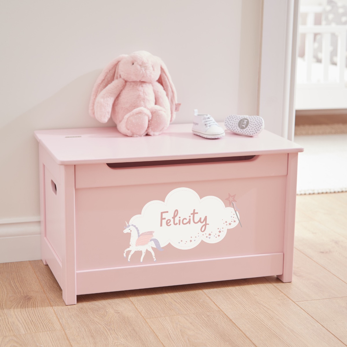 Personalised Unicorn Design Pink Panelled Toy Box