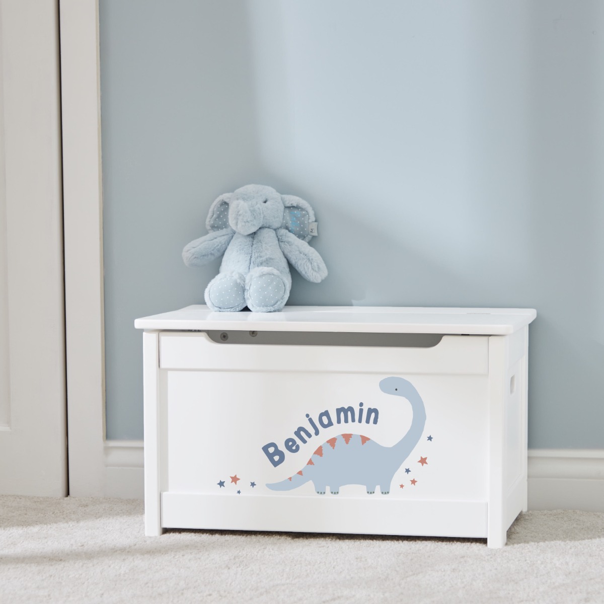 Personalised White One Dinosaur Design Panelled Toy Box