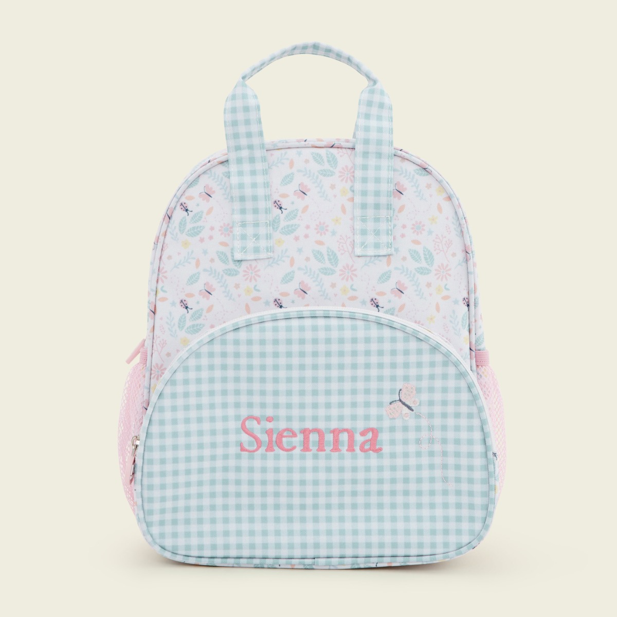 Personalised Pink and Blue Gingham Medium Backpack