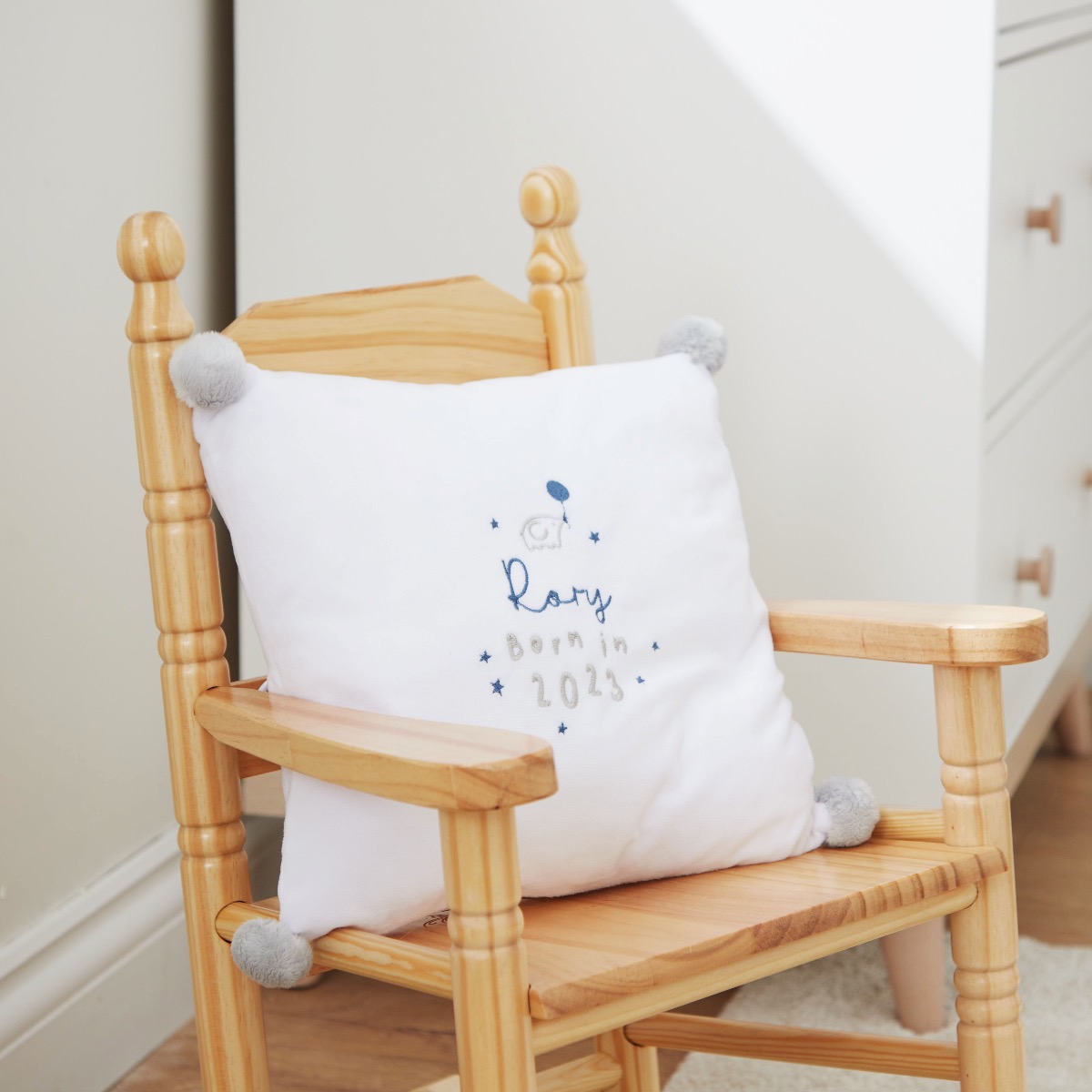 Personalised Born in 2023 Blue Lettering Cushion