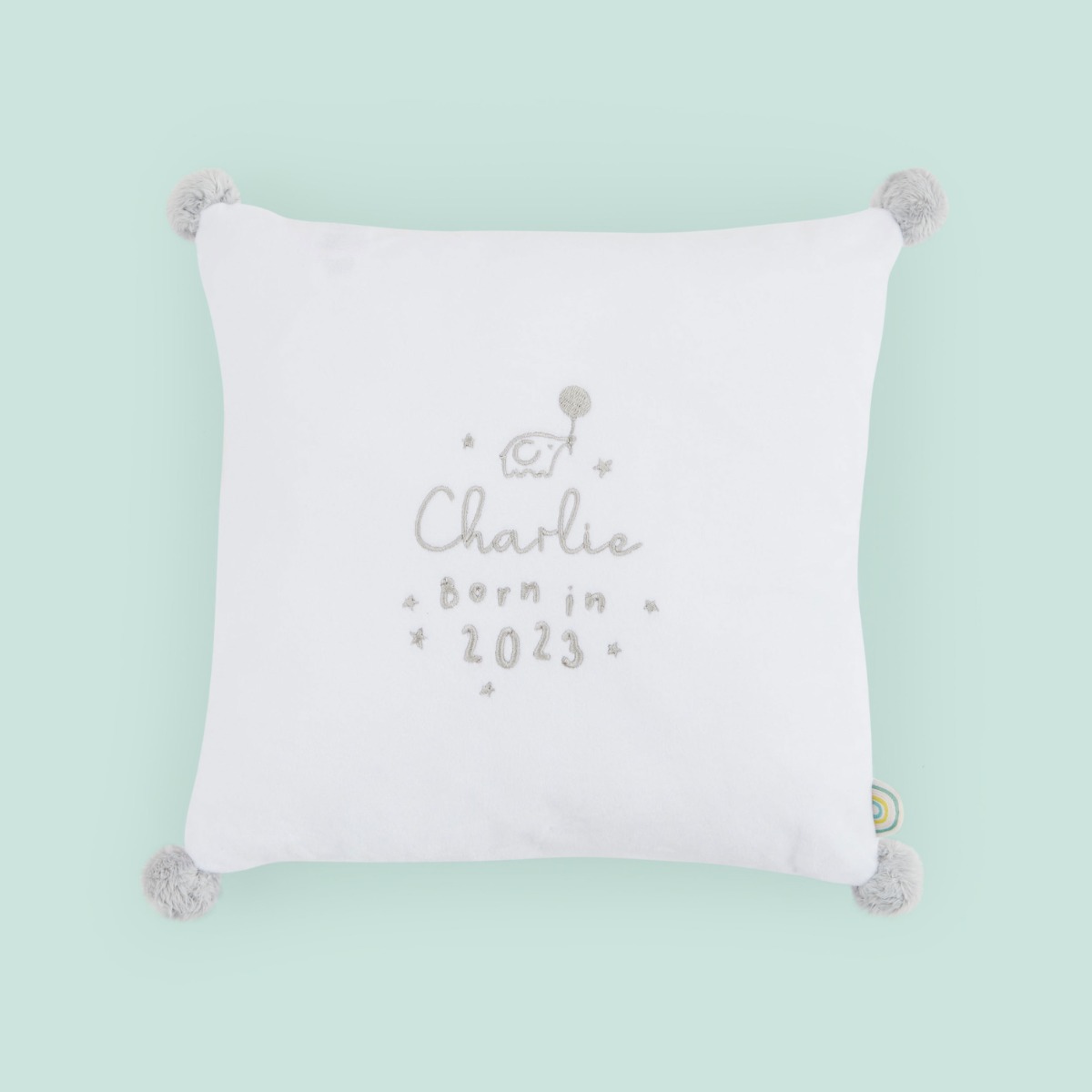 Personalised Born in 2023 Grey Lettering Cushion