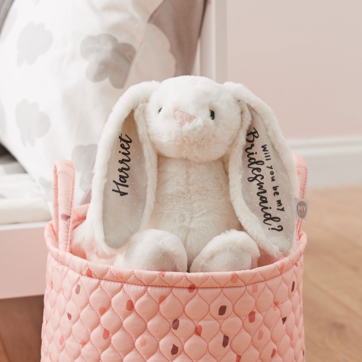 Personalised Will You Be My Bridesmaid White Bunny Soft Toy