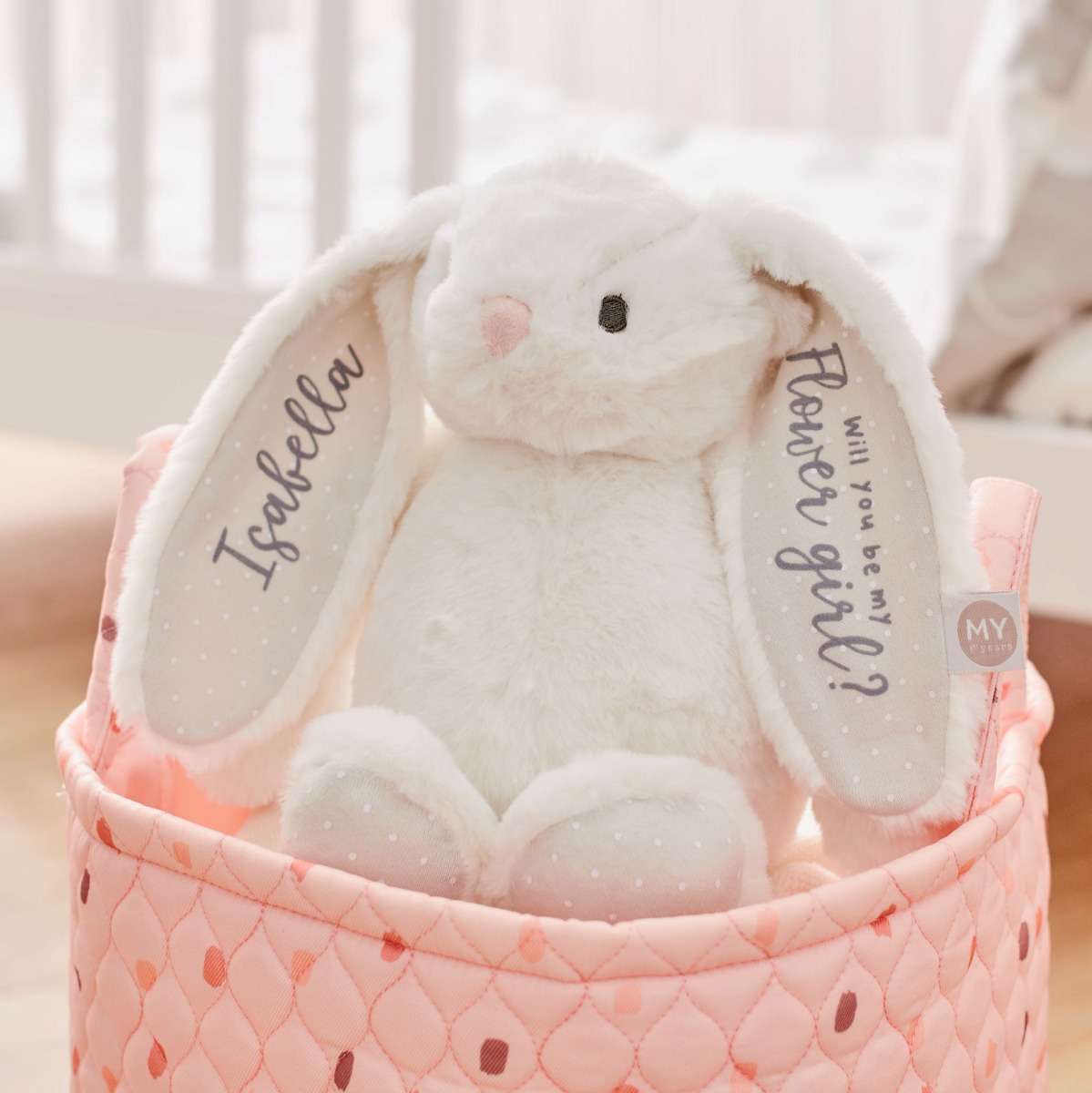 Personalised Will You Be My Flower Girl White Bunny Soft Toy