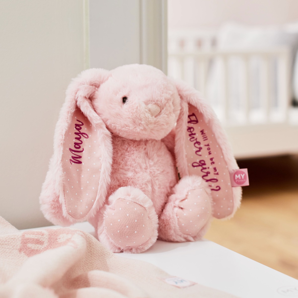 Personalised Will You Be My Flower Girl Pink Bunny Soft Toy