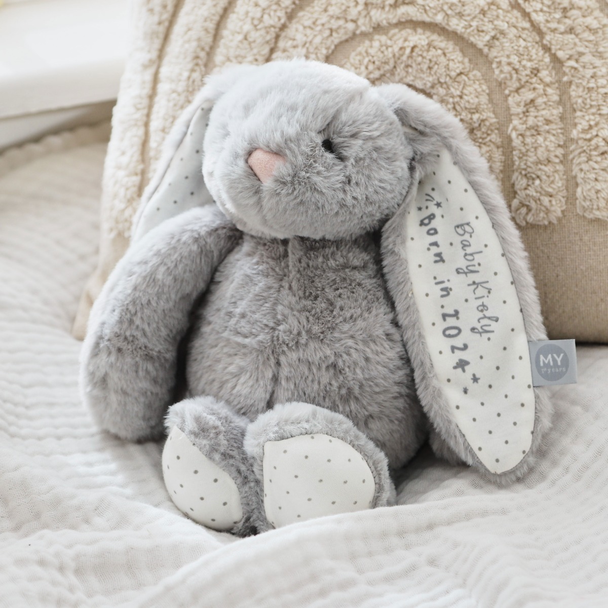Personalised Born in 2024 Grey Bunny Soft Toy