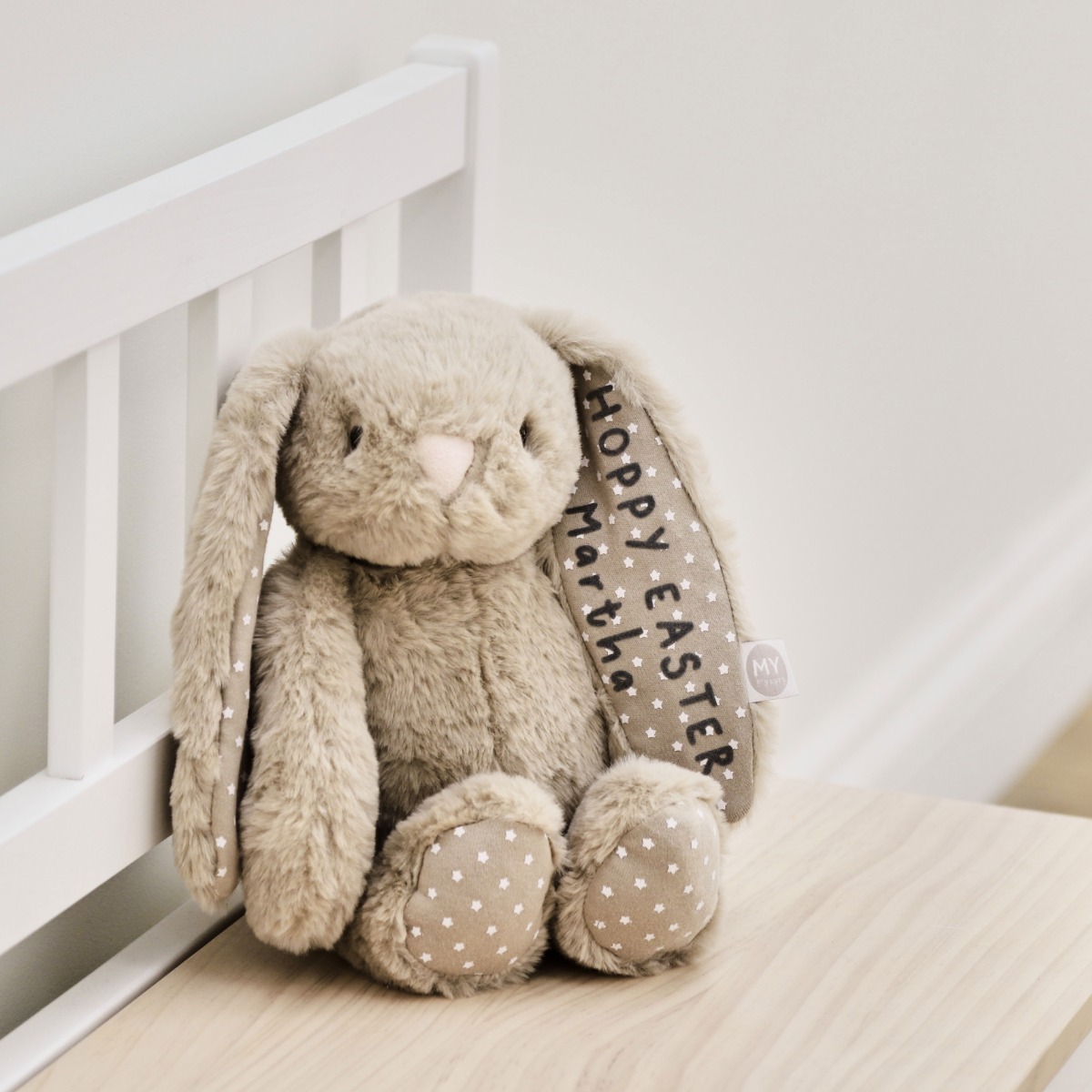 Personalised Hoppy Easter Taupe Bunny Soft Toy