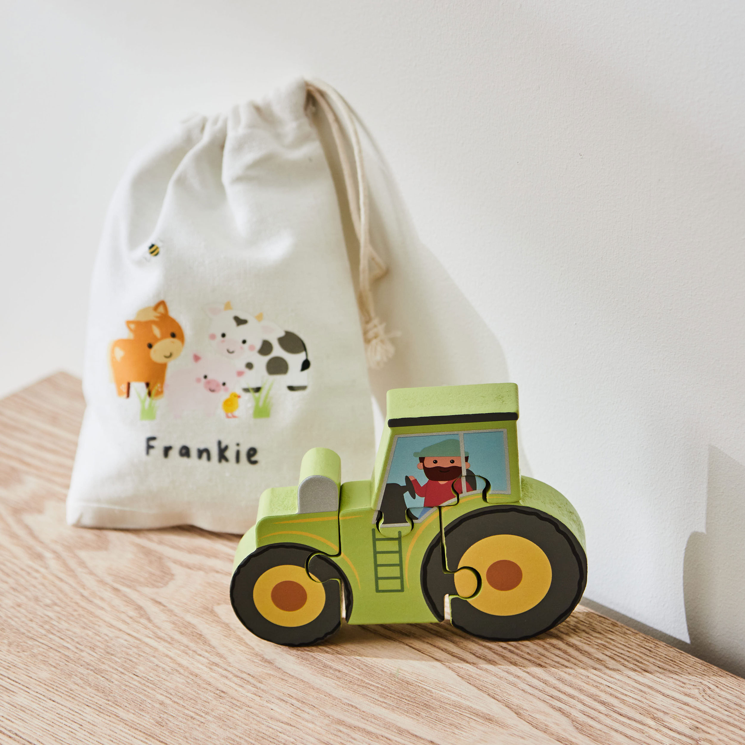 Personalised Orange Tree Toys Tractor Wooden Puzzle