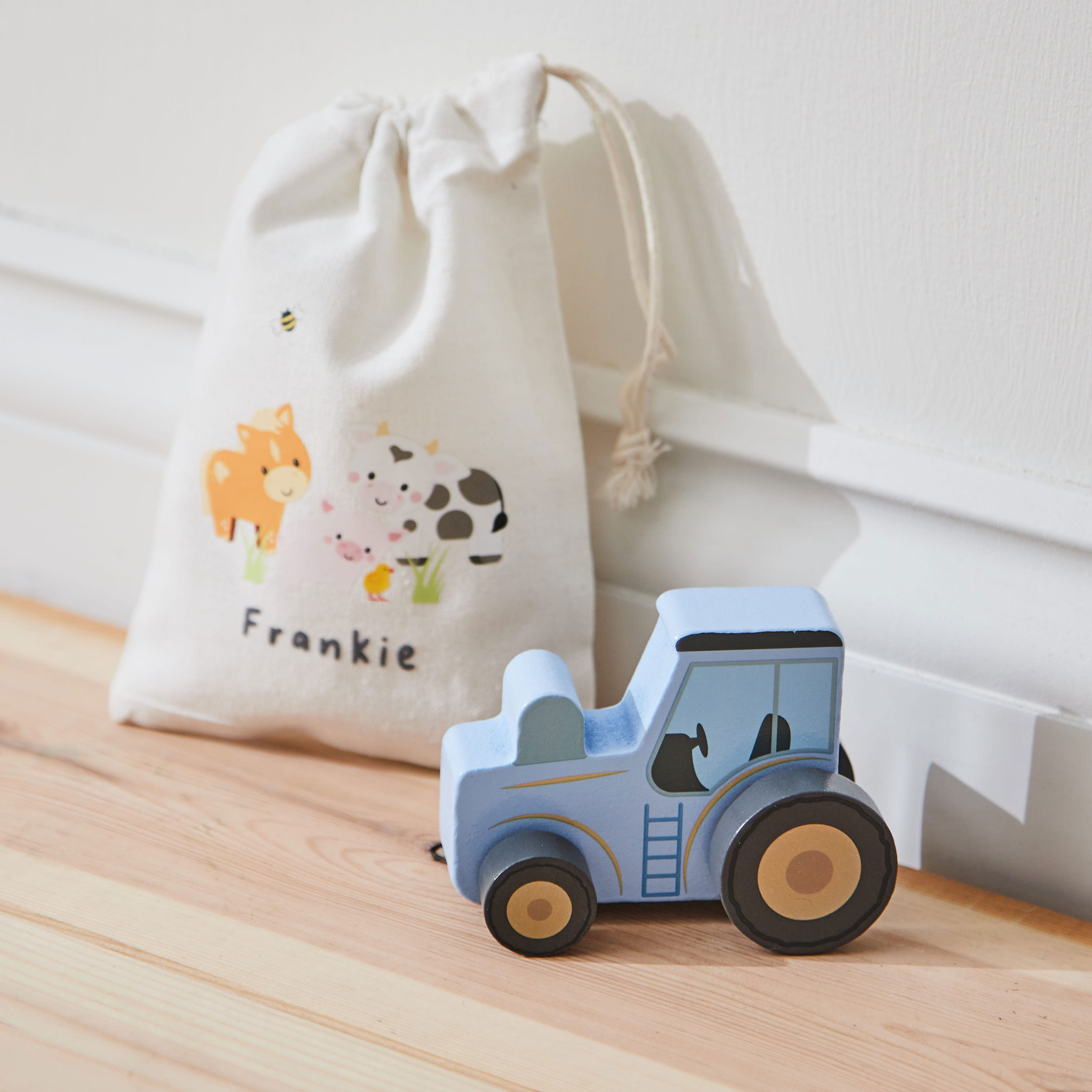 Personalised Orange Tree Toys Wooden Push-Along Tractor Toy