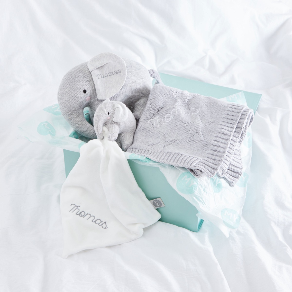 Personalised Grey Elephant Baby Gift Set