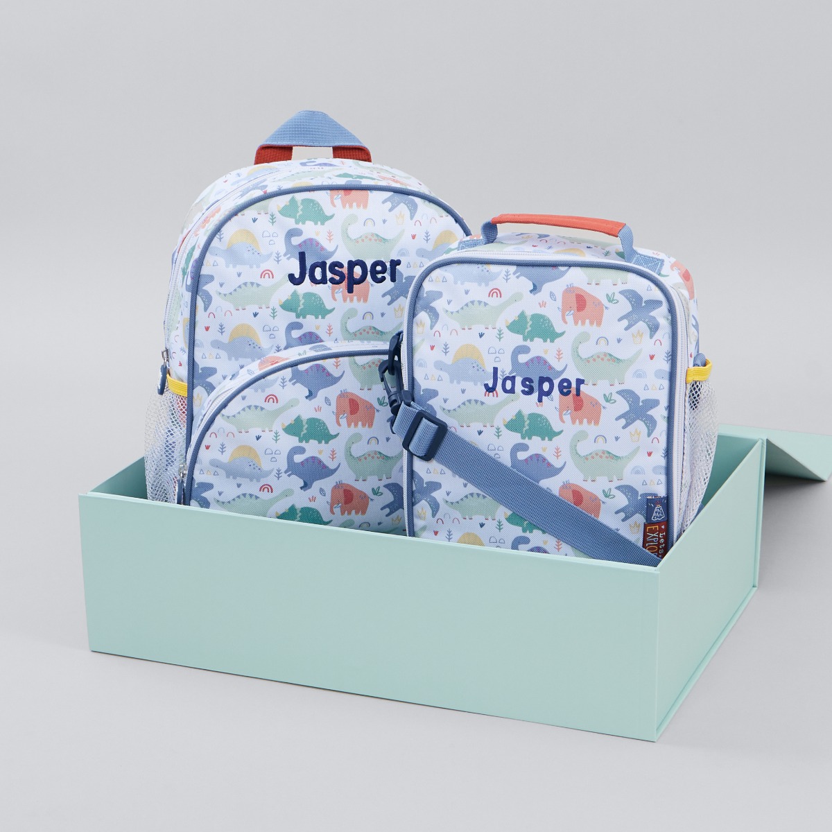 Personalised Jolly Jurassic Backpack and Lunchbag Gift Set