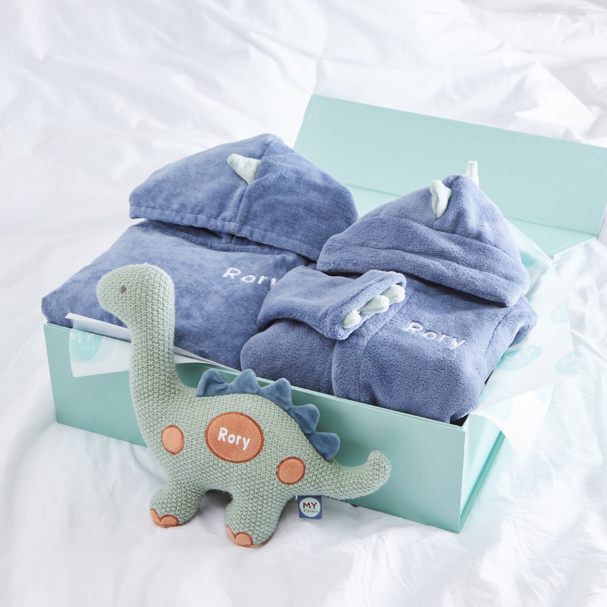 Personalised Little Dino Splash, Snuggle & Cuddle Gift Set