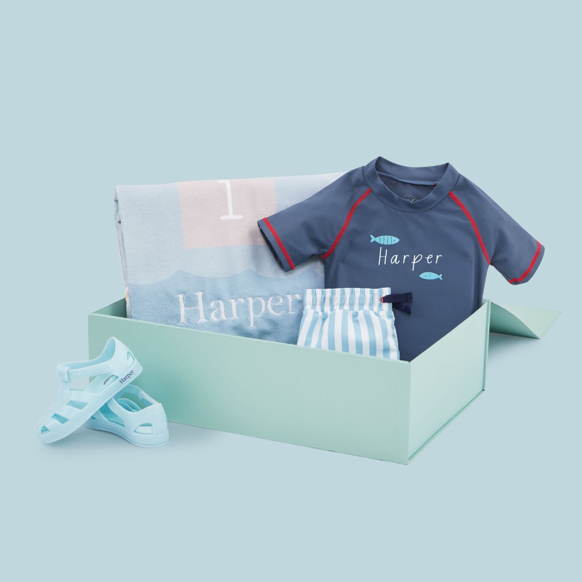 Personalised Blue Holiday Essentials Gift Set