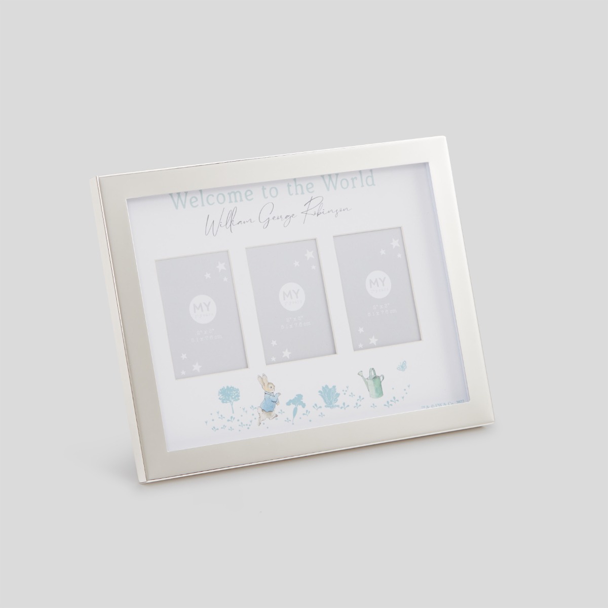 Image of Personalised Peter Rabbit Welcome to the World Silver Photo Frame