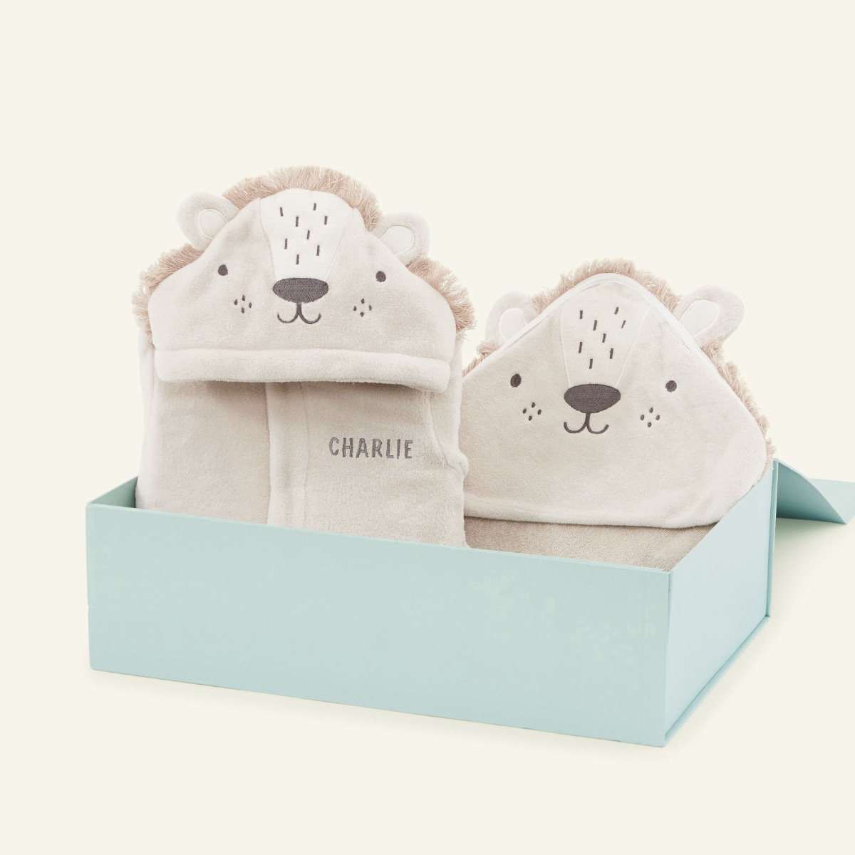 Personalised Cream Lion Splash and Snuggle Gift Set