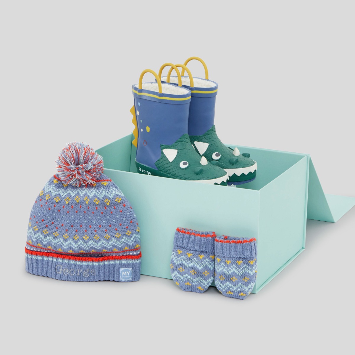 Personalised Dinosaur Welly and Hat Gift Set