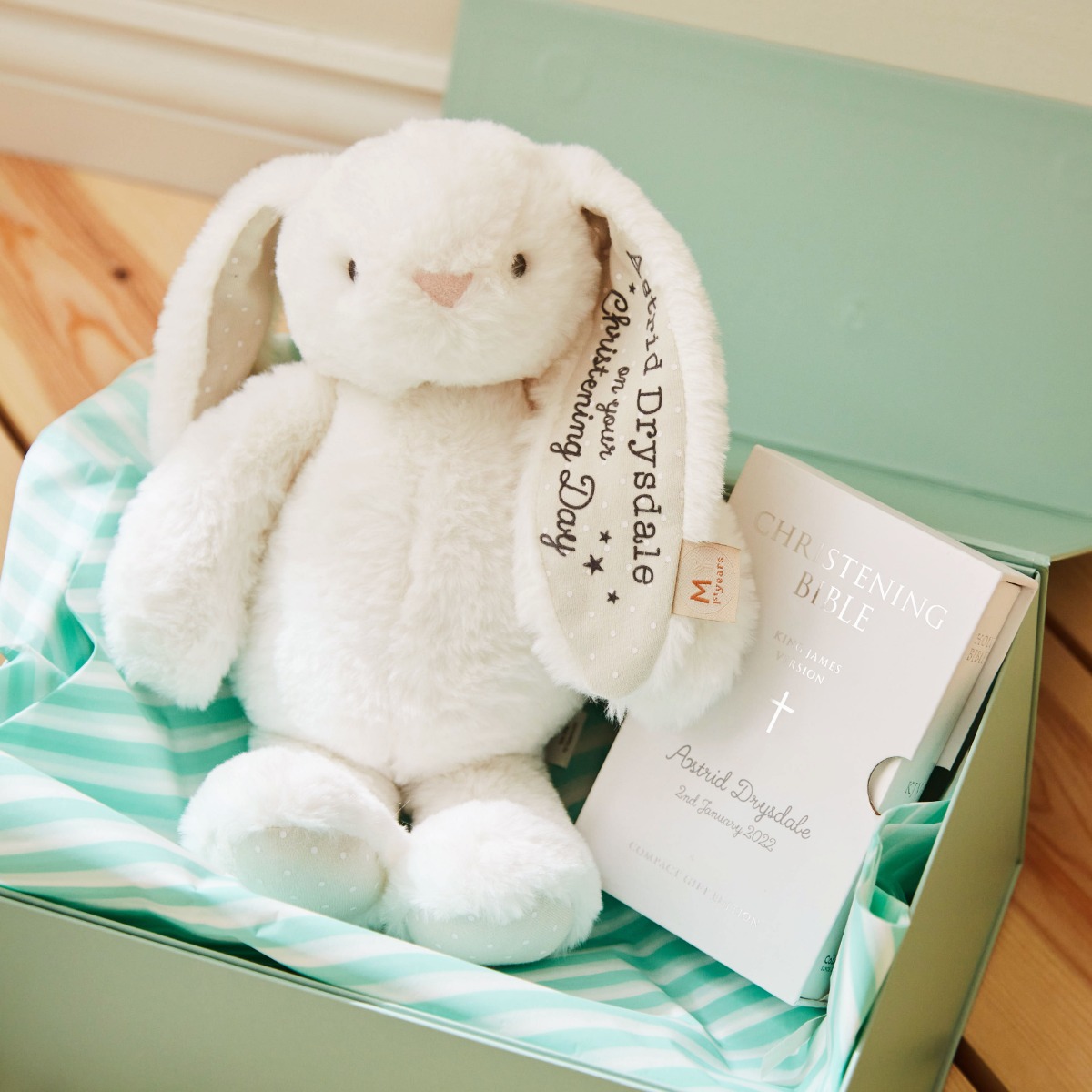 Personalised Bunny and Bible Christening Gift Set