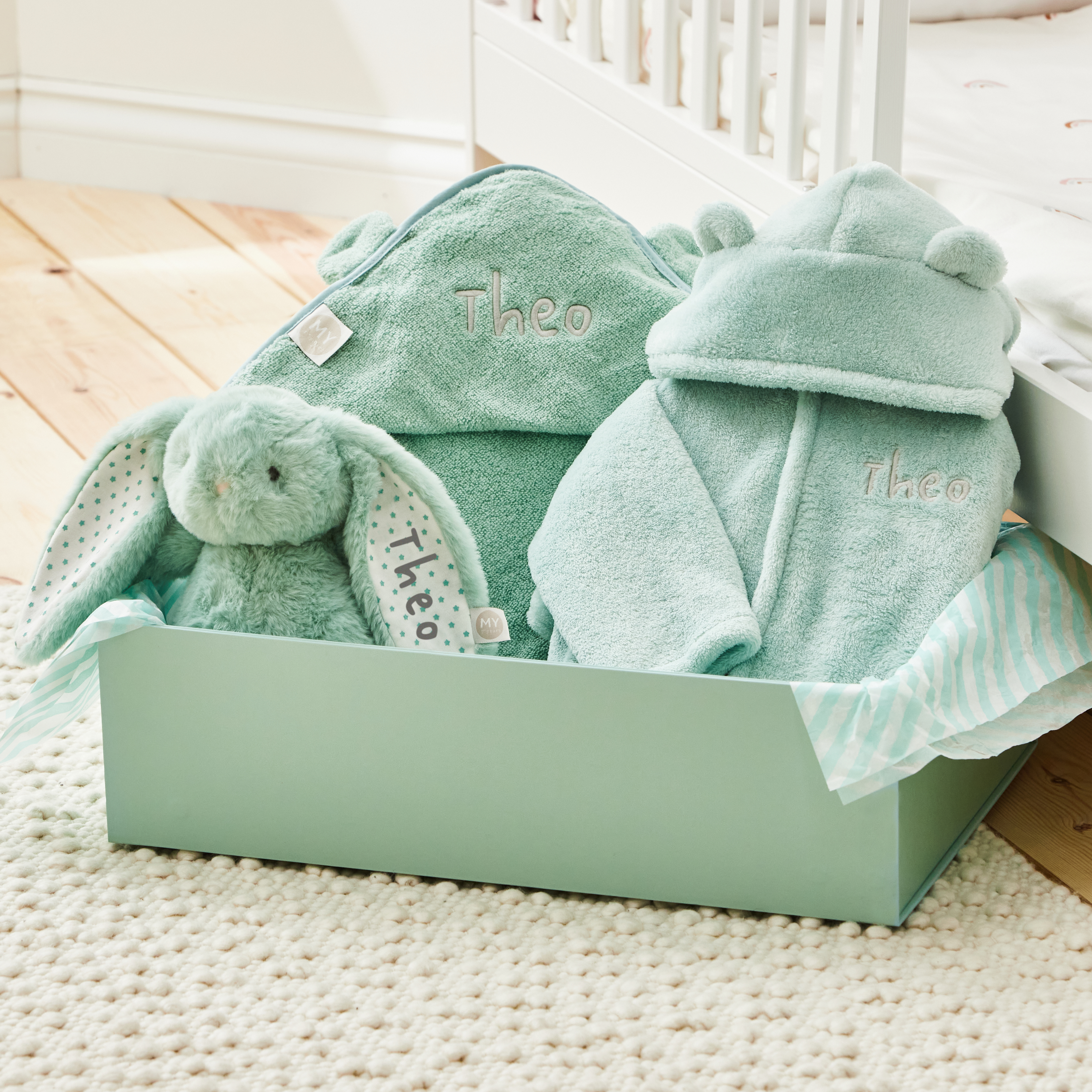 Personalised My 1st Years ‘Gift Box Blue’ Splash, Snuggle & Cuddle Gift Set