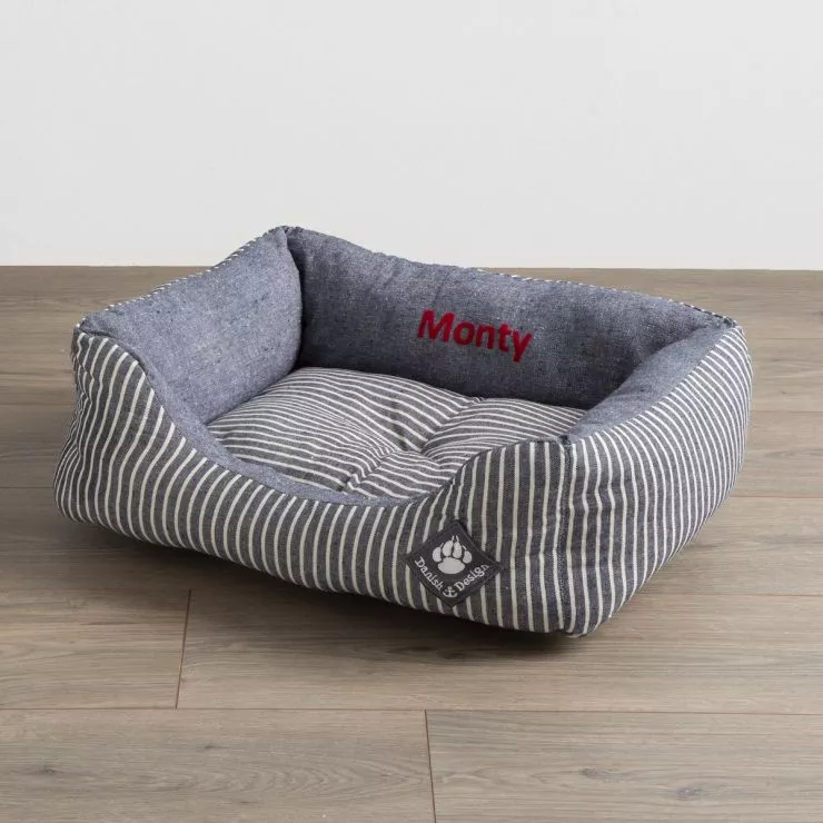 Personalised Maritime Stripe Pet Basket Bed