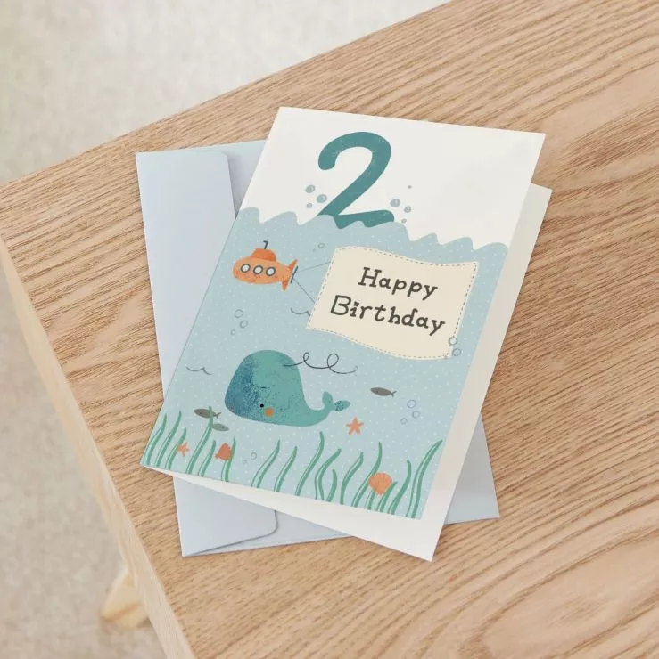 Personalised Whale Design 2nd Birthday Card