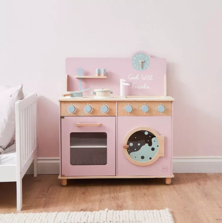 Personalised Pink Wooden Kitchen Play Set
