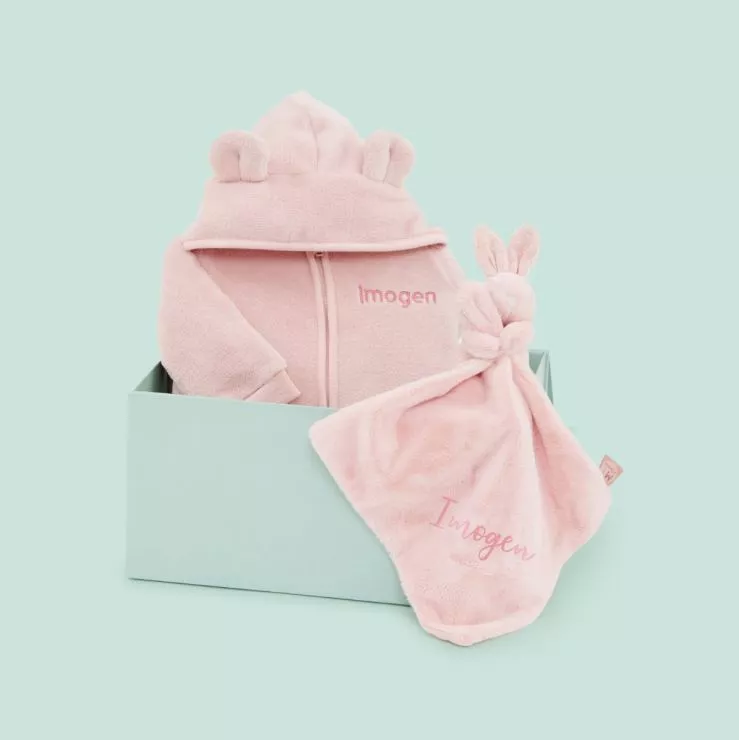 Personalised Pink Fleece Onesie & Comforter Gift Set