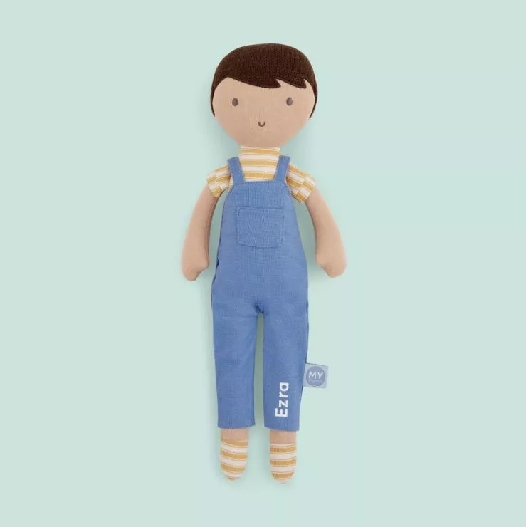 Personalised Blue Dark Hair Doll in Dungarees Outfit