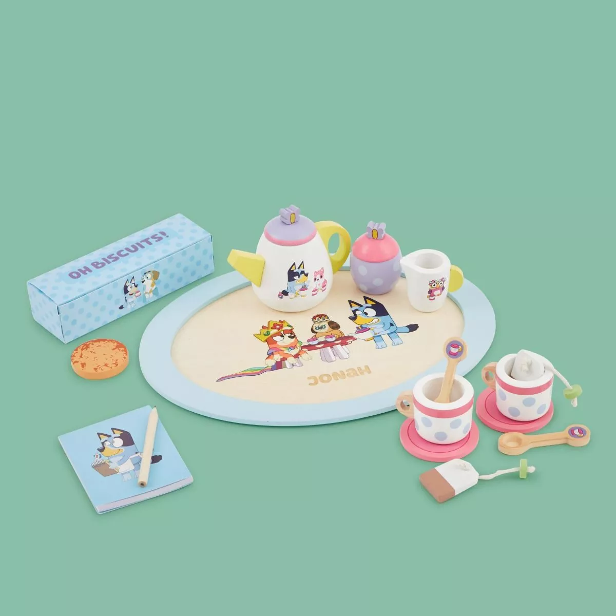 Bluey Paint & Play Tea Party, 6-Piece Wooden Tea Set, Customize with Paint  & Bluey Stickers, 2 Wearable Crowns, Fun Toys for Kids, Cute Birthday Party