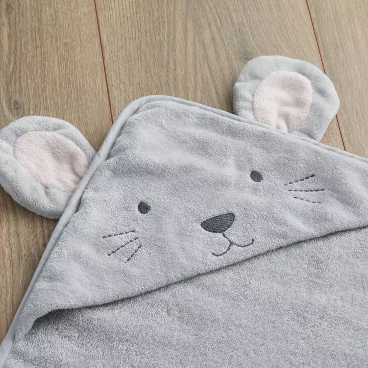 Personalised Grey Mouse Hooded Towel Hood Detail