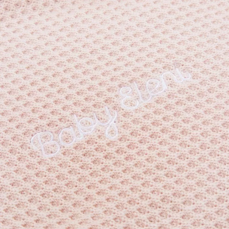 Personalised Pink Cashmere Blend Baby Blanket with Pom Poms