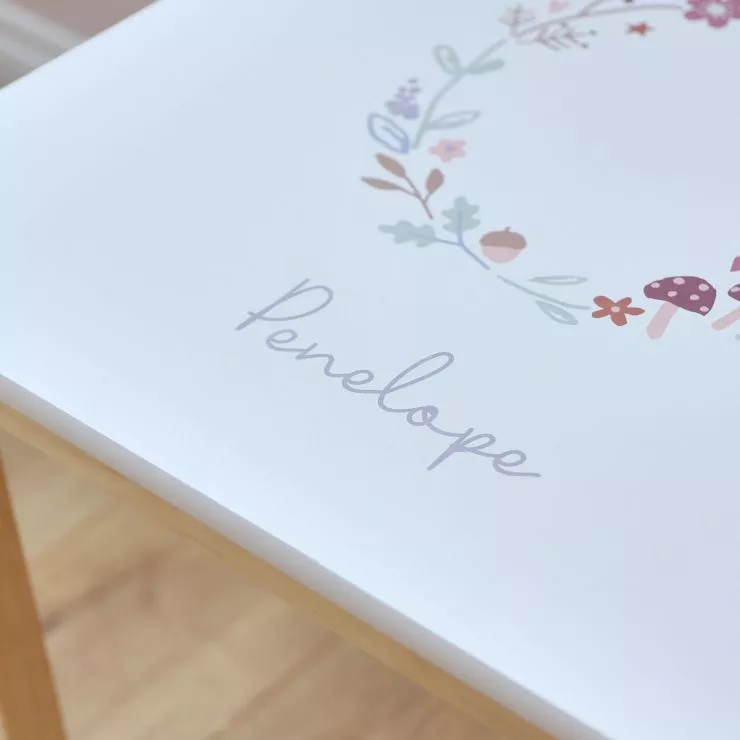 Personalised Woodland Floral Wreath Wooden Table