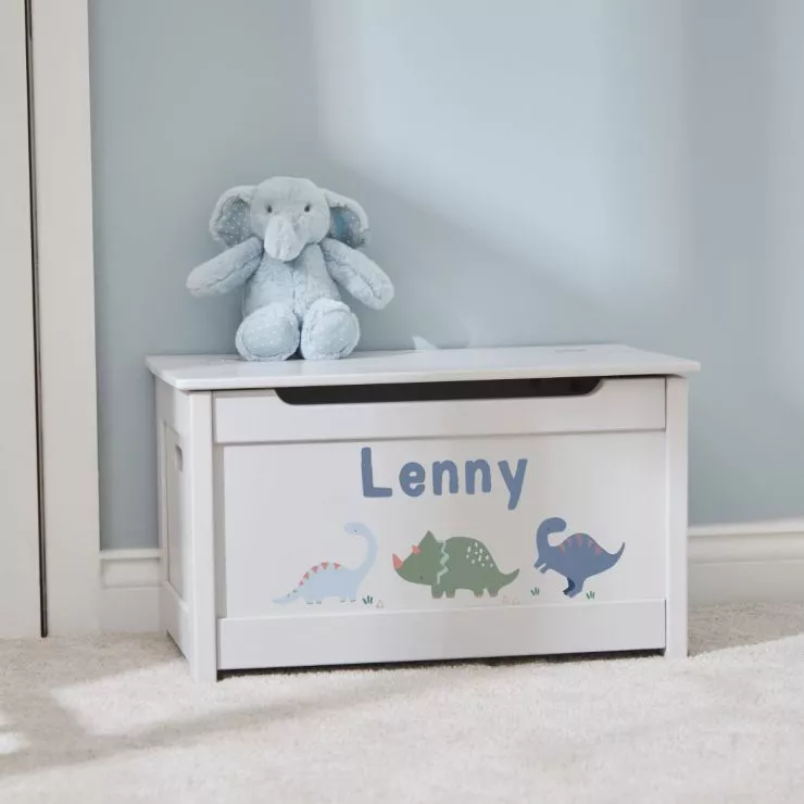 Personalised Grey Three Dinosaur Design Panelled Toy Box