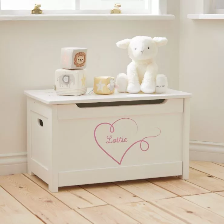 Personalised Heart Design White Panelled Toy Box