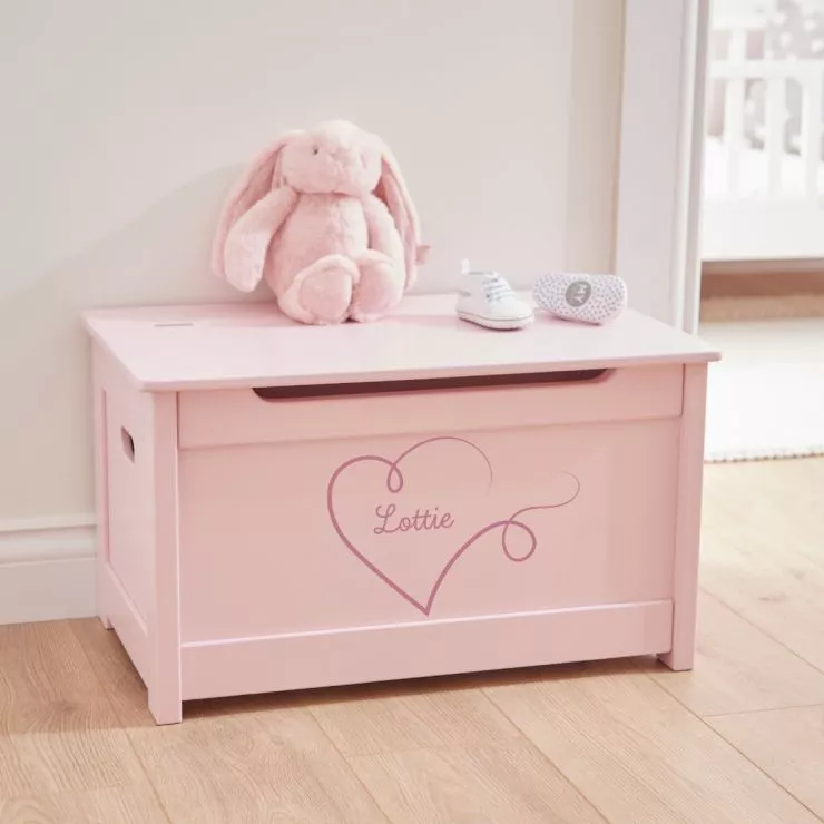 Personalised Heart Design Pink Panelled Toy Box