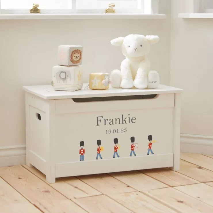 Personalised White Soldier Design Panelled Toy Box