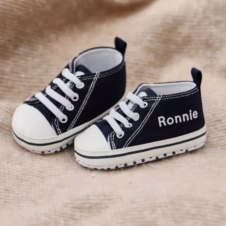 Personalised Navy Baby High Top Shoes