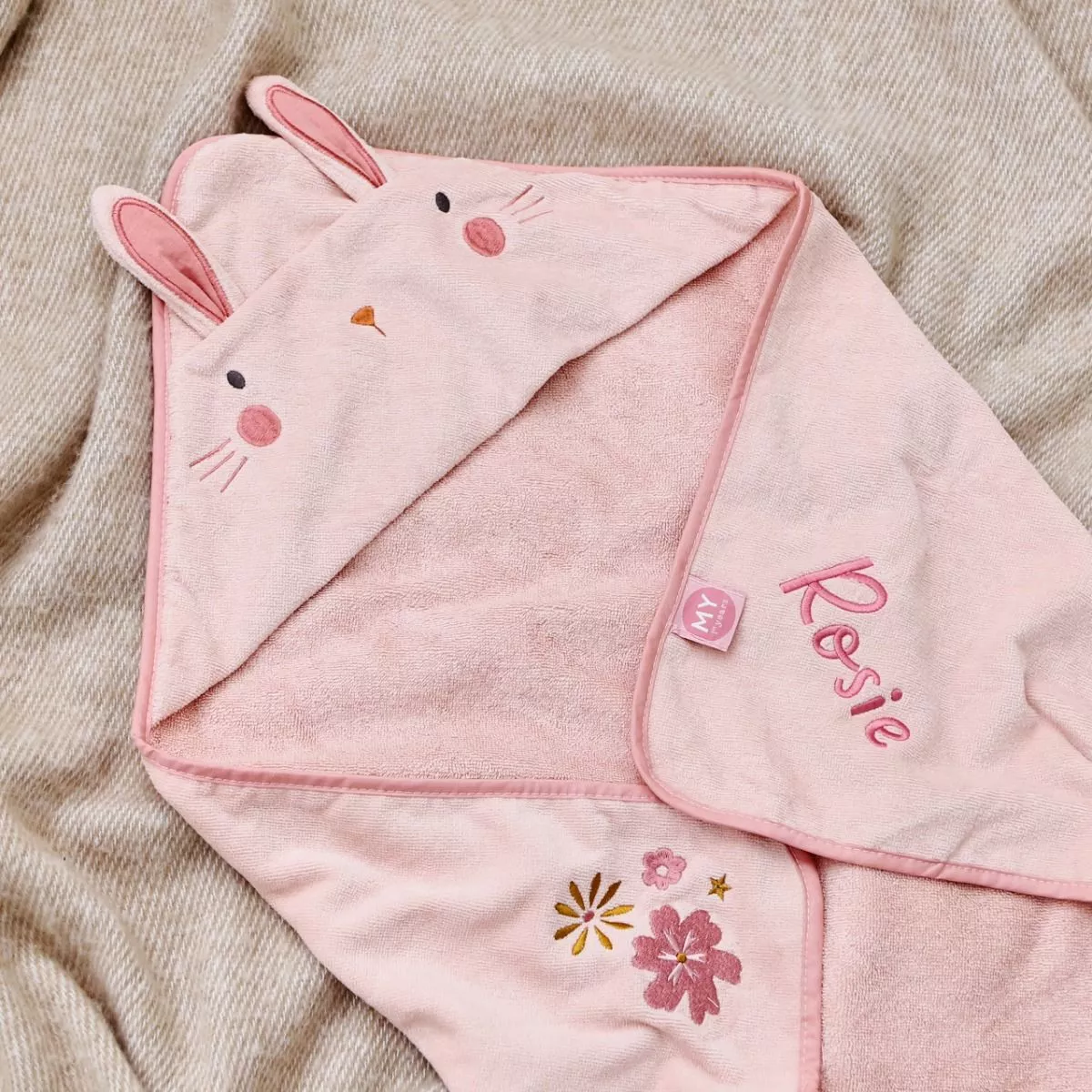 Personalised Pink Bunny Hooded Towel