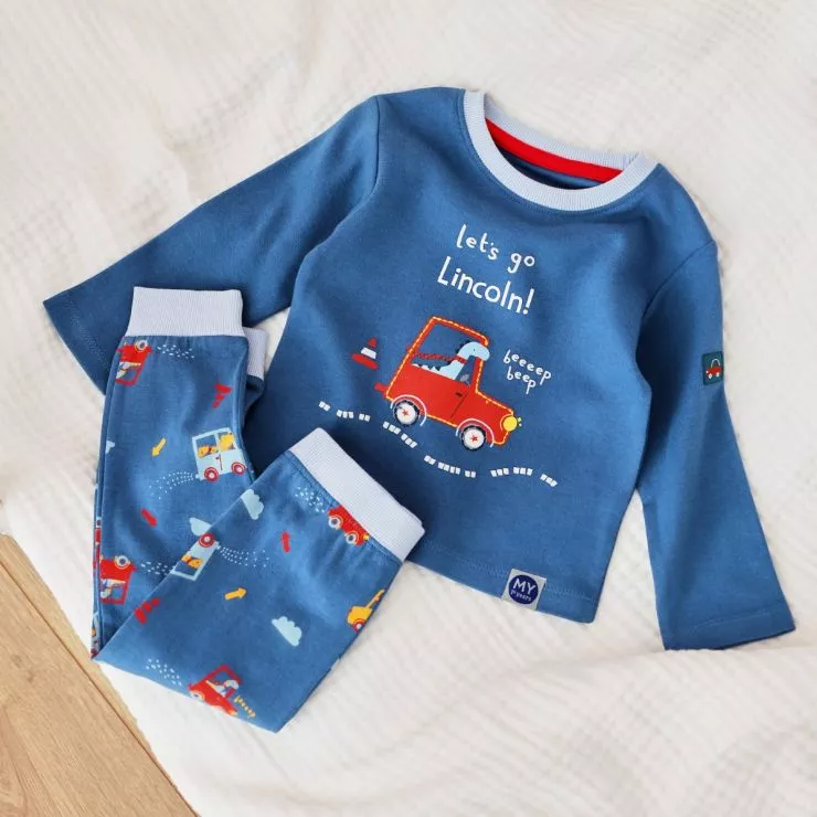 Personalised Blue Let's Go Jersey Pyjamas