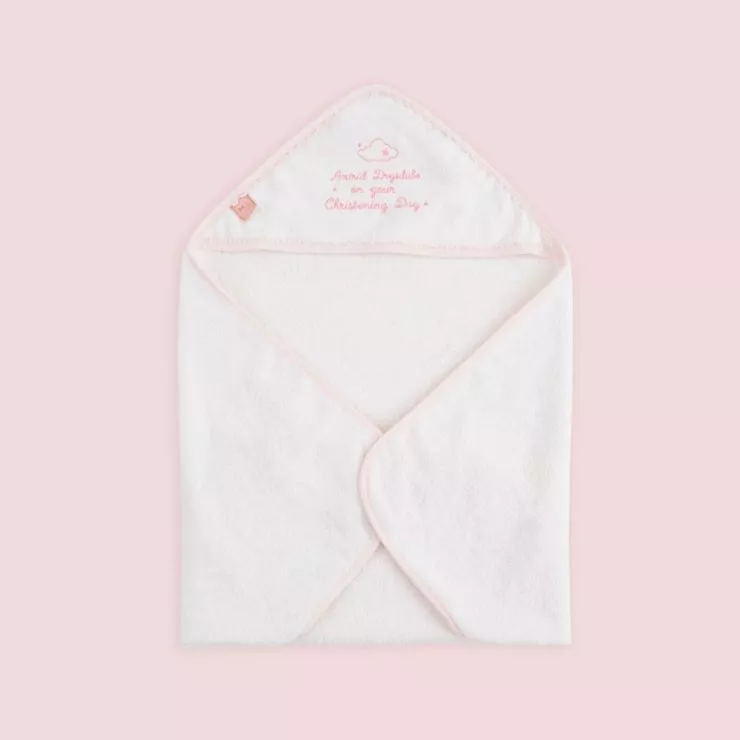 Personalised Pink Christening Picot Trim Hooded Towel