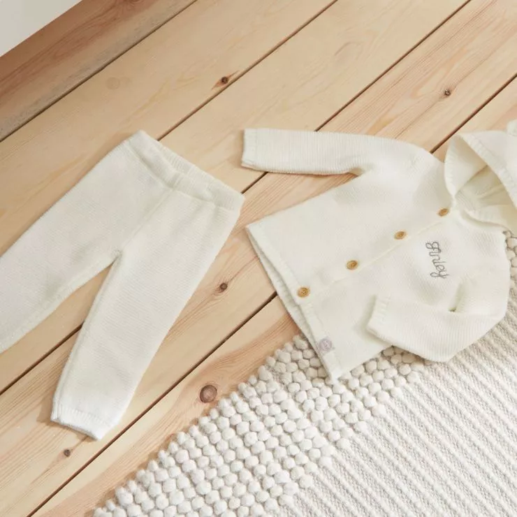 Personalised Ivory Knitted Cardigan and Legging Kids Outfit Set