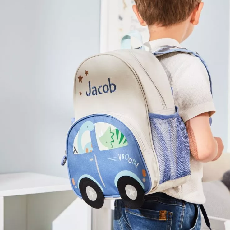 Personalised Dinosaur & Car Medium Backpack