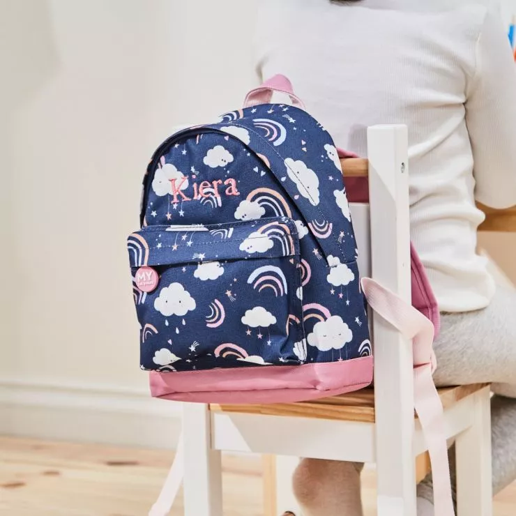Personalised Blue Rainbow Print Classic Mini Backpack