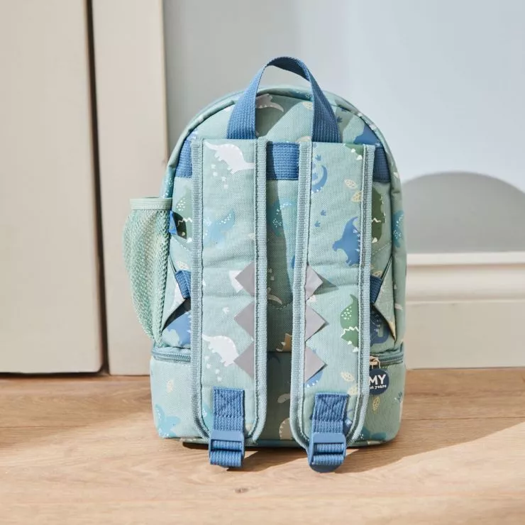 Personalised Green Dinosaur Print Mini Backpack with Compartment