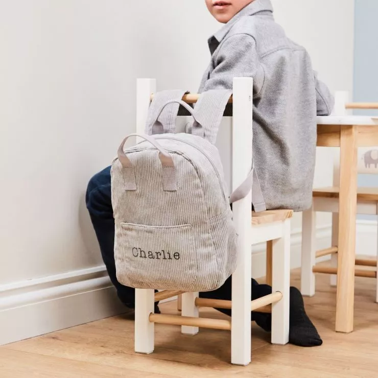 Personalised Grey Cord Mini Backpack