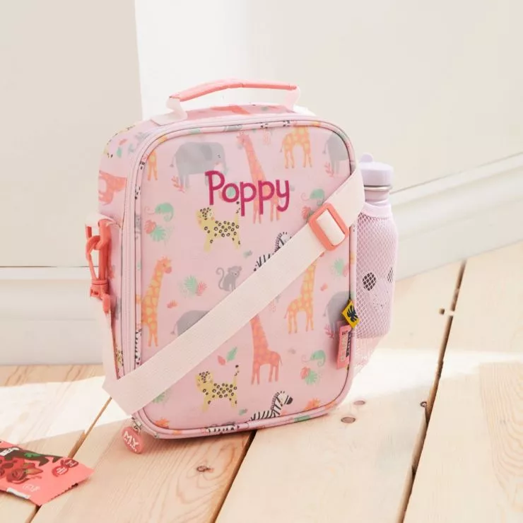 Personalised Pink Safari Print Lunch Bag