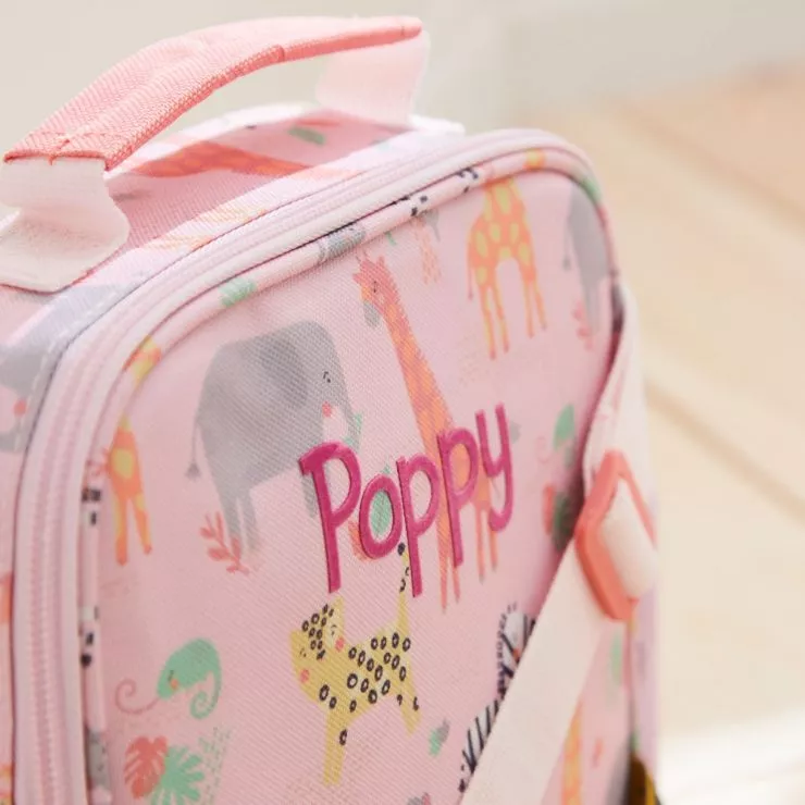 Personalised Pink Safari Print Lunch Bag