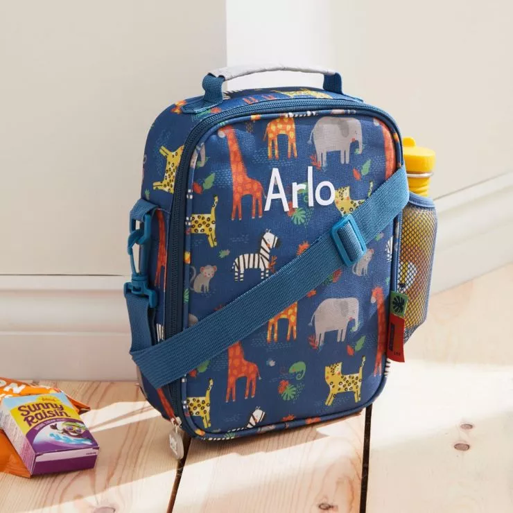 Personalised Blue Safari Print Lunch Bag