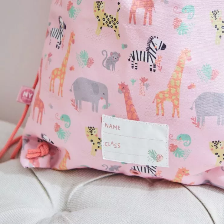 Personalised Pink Safari Print Drawstring Bag