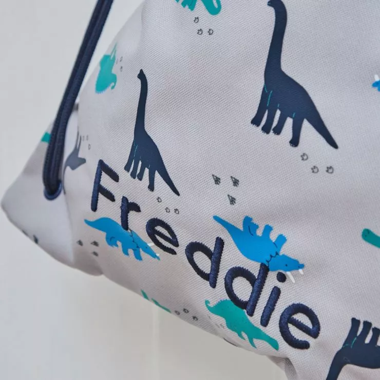 Personalised Grey Dinosaur Print Drawstring Bag