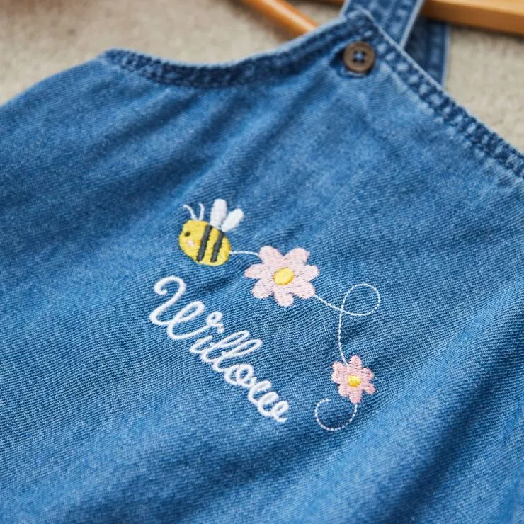 Personalised Bumblebee Design Short Legged Denim Dungarees